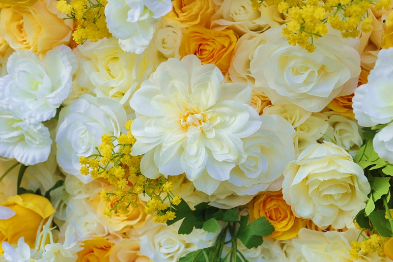 Yellow 3D 5D Realistic Faux Flower Wall for Wedding Decor