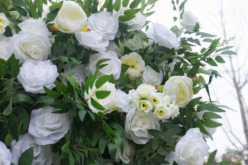 Artificial Greenery & White Rose Flower Wall Modular Panels for Event Decor