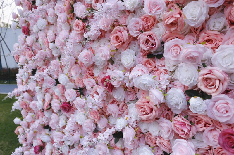  Blush Romance: How Our Pink & White Artificial Flower Wall Elevates Your Special Day 