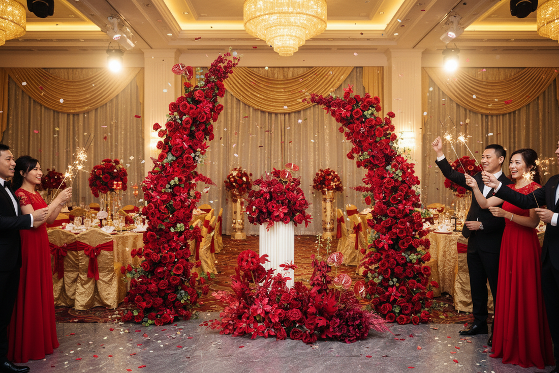  Crimson Elegance: How Our Red Floral Arch Transforms Weddings & Events 