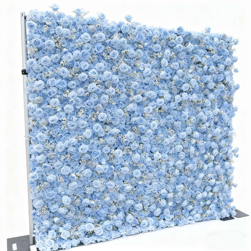 Light Blue Rose Artificial Flower Wall - Custom Size Faux Floral Backdrop for Wedding & Event Decor
