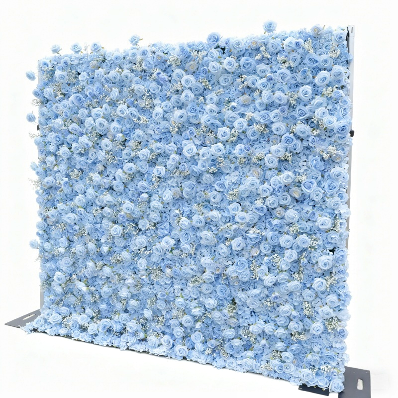 Light Blue Rose Artificial Flower Wall - Custom Size Faux Floral Backdrop for Wedding & Event Decor