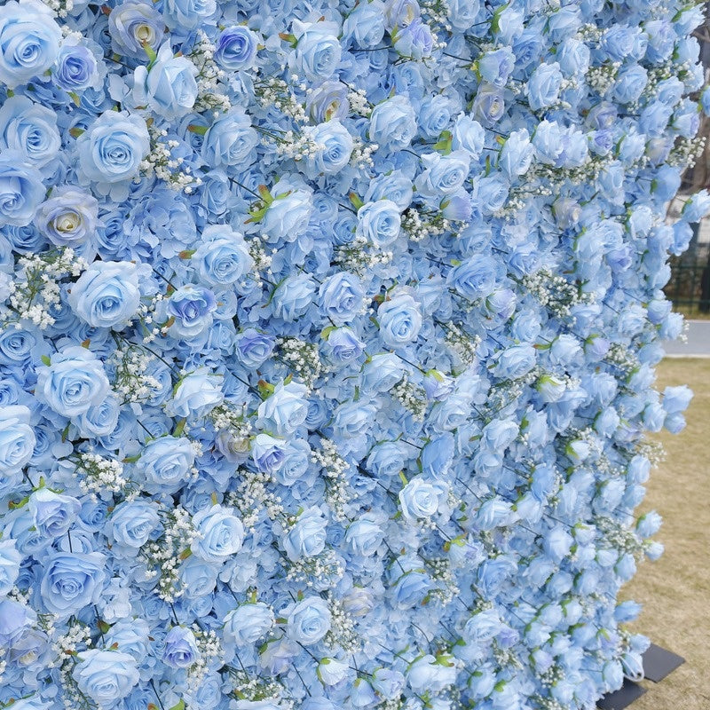 Light Blue Rose Artificial Flower Wall - Custom Size Faux Floral Backdrop for Wedding & Event Decor