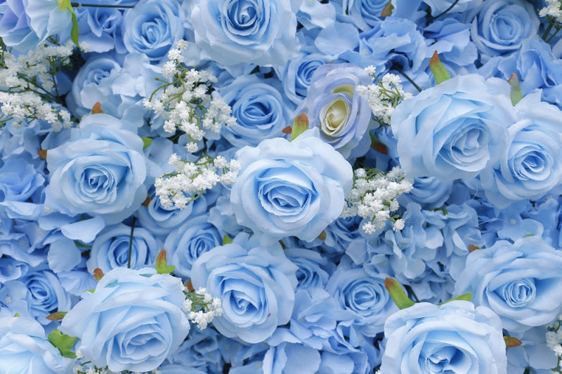 Light Blue Rose Artificial Flower Wall - Custom Size Faux Floral Backdrop for Wedding & Event Decor