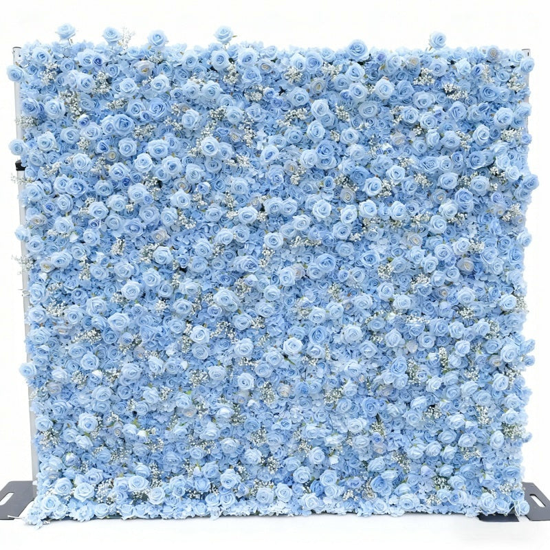 Light Blue Rose Artificial Flower Wall - Custom Size Faux Floral Backdrop for Wedding & Event Decor
