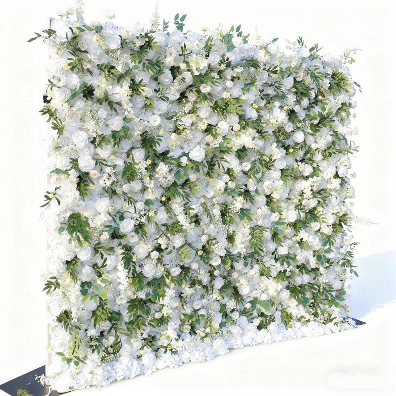 Lifelike White Artificial Flower Wall - Custom Size Faux Floral Backdrop for Wedding & Event Decor