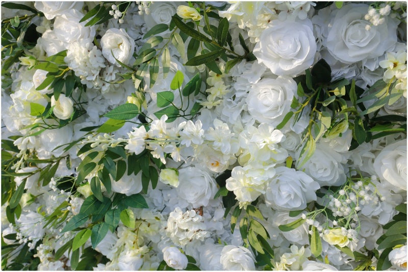 Lifelike White Artificial Flower Wall - Custom Size Faux Floral Backdrop for Wedding & Event Decor