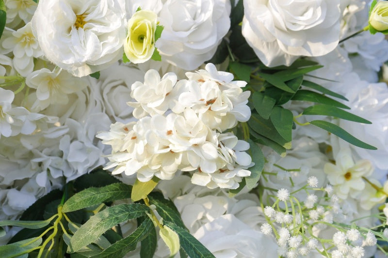 Lifelike White Artificial Flower Wall - Custom Size Faux Floral Backdrop for Wedding & Event Decor