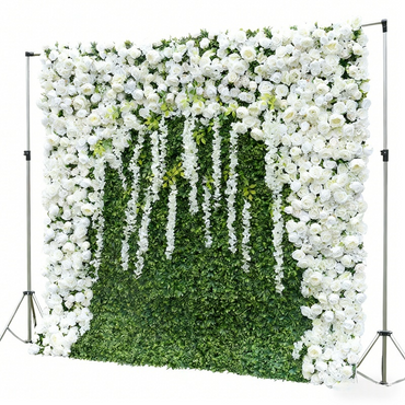 Custom White Flower & Greenery Wall Backdrop - Lifelike Artificial Floral Panel for Wedding & Event Decor