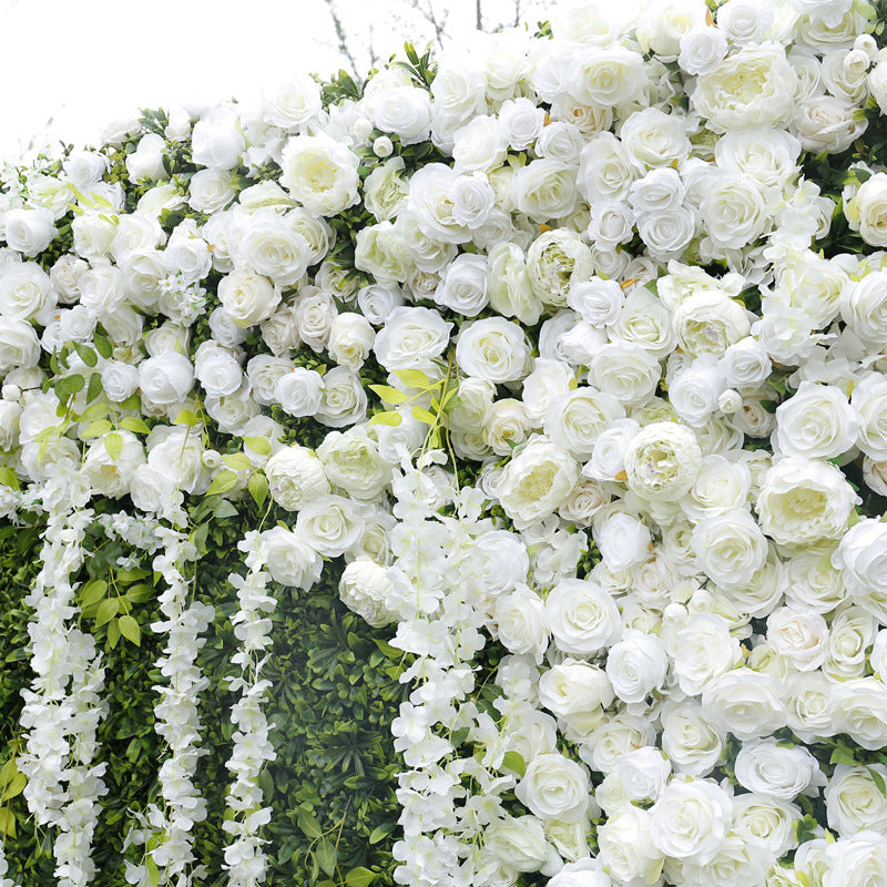 Custom White Flower & Greenery Wall Backdrop - Lifelike Artificial Floral Panel for Wedding & Event Decor