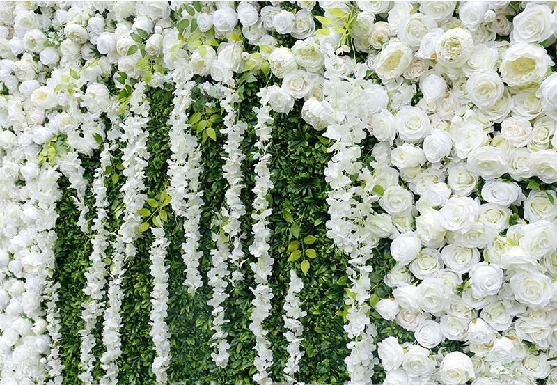 Custom White Flower & Greenery Wall Backdrop - Lifelike Artificial Floral Panel for Wedding & Event Decor