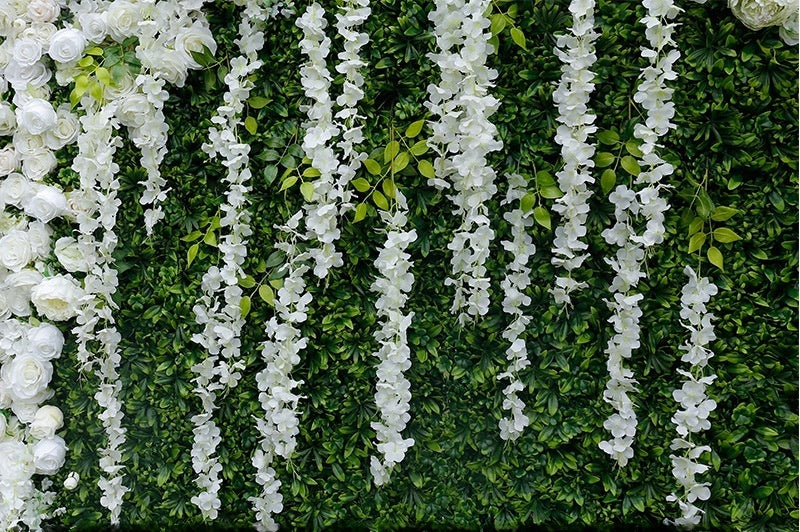 Custom White Flower & Greenery Wall Backdrop - Lifelike Artificial Floral Panel for Wedding & Event Decor