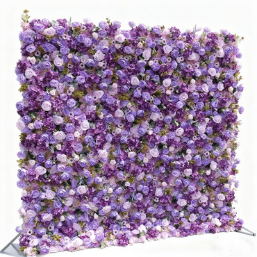 Lilac Purple Artificial Rose Flower Wall - Lifelike Faux Floral Backdrop for Wedding & Event Decor