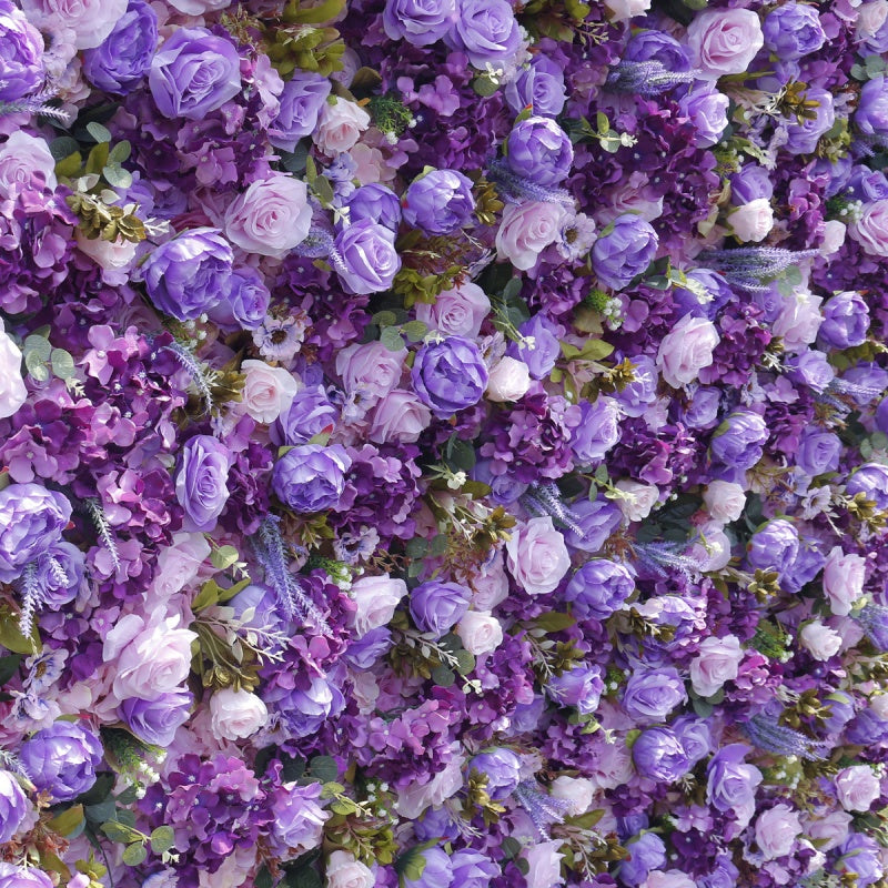 Lilac Purple Artificial Rose Flower Wall - Lifelike Faux Floral Backdrop for Wedding & Event Decor