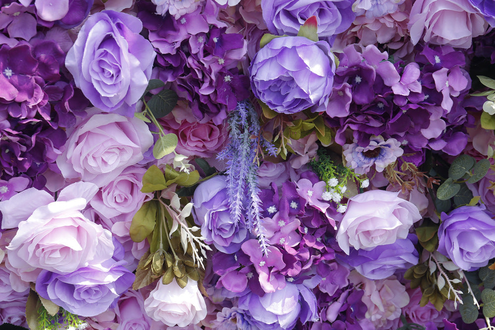 Lilac Purple Artificial Rose Flower Wall - Lifelike Faux Floral Backdrop for Wedding & Event Decor