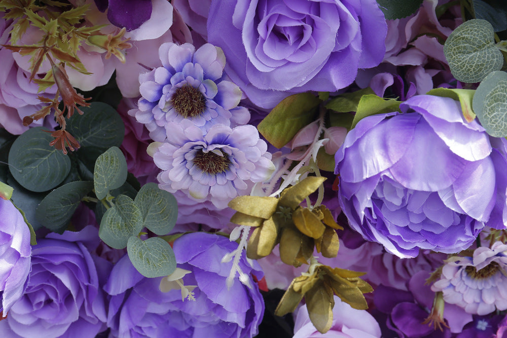Lilac Purple Artificial Rose Flower Wall - Lifelike Faux Floral Backdrop for Wedding & Event Decor