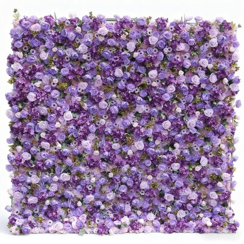 Lilac Purple Artificial Rose Flower Wall - Lifelike Faux Floral Backdrop for Wedding & Event Decor
