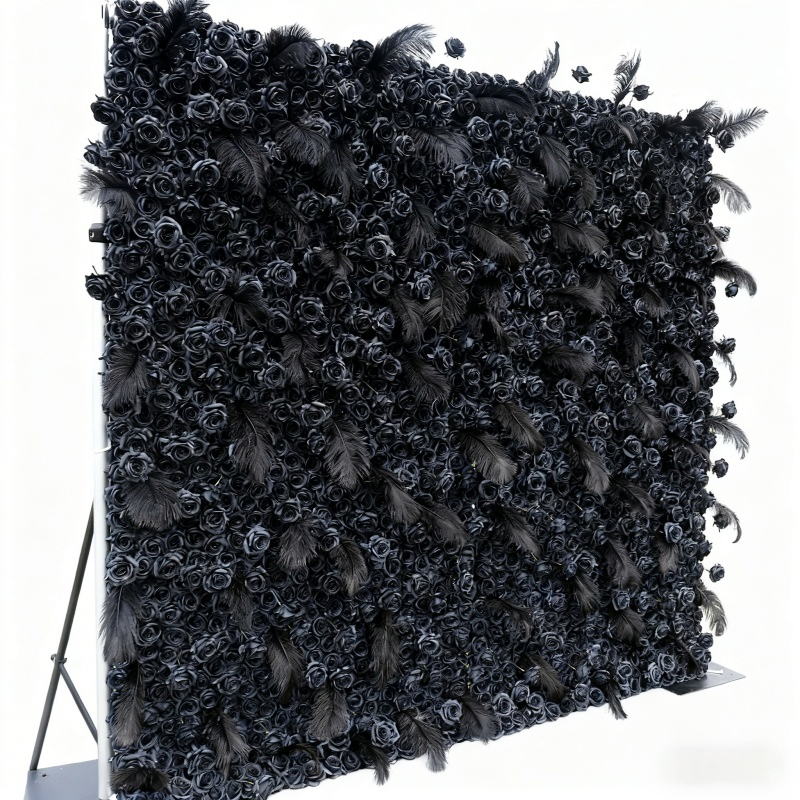Black Artificial Flower Wall Panel - Faux Floral Backdrop for Events & Home Decor