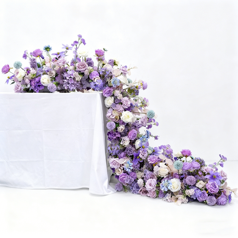 200cm Purple Wedding Centerpiece Arrangement Silk Flower Row Table Runner