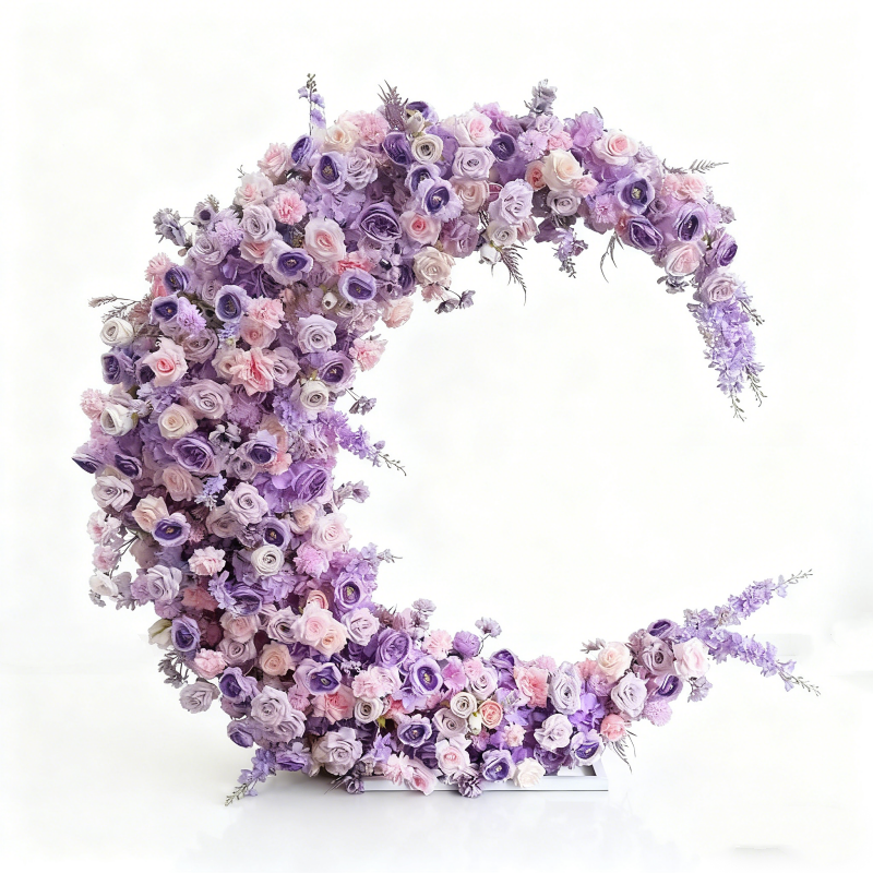 2x2m Purple Moon Shaped Floral Arch for Wedding Events Decor