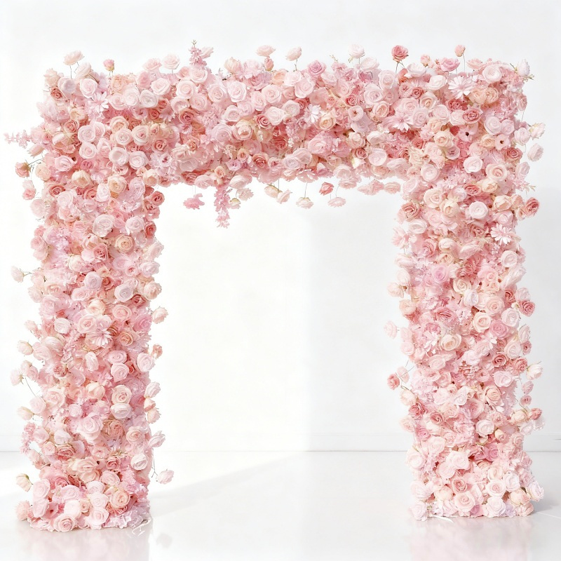 Pink Artificial Square Shaped Flower Arch for Wedding Elegant Party Floral Arrangement