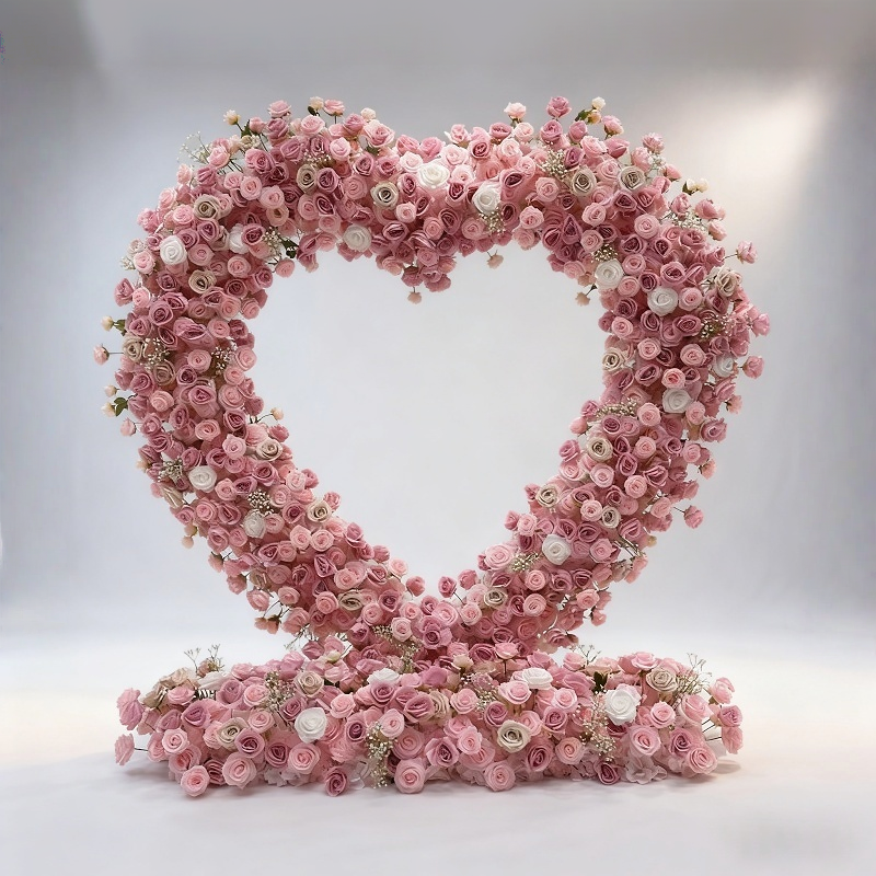Pink Rose Floral Heart Shaped Arch - Wedding & Event Backdrop