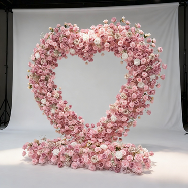 Pink Rose Floral Heart Shaped Arch - Wedding & Event Backdrop
