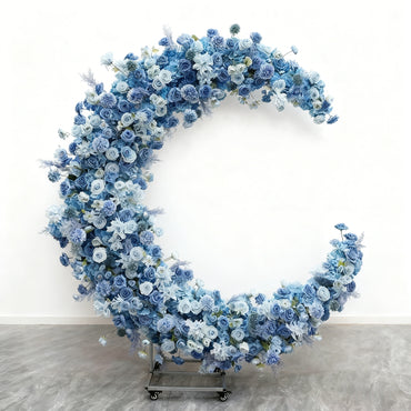 2x2m Blue & White Artificial Flower Moon Shaped Arch for Wedding Party Decor