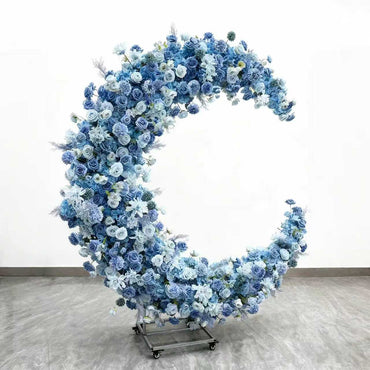 2x2m Blue & White Artificial Flower Moon Shaped Arch for Wedding Party Decor
