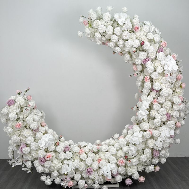 2m White & Pink Moon Shaped Flower Arch for Wedding Events Party