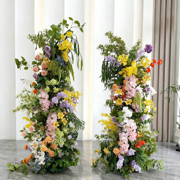 Wedding Decor Colorful Forest Style Artificial Flower Horn Arch Floral Columns