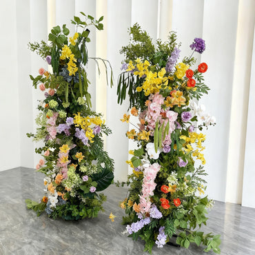 Wedding Decor Colorful Forest Style Artificial Flower Horn Arch Floral Columns