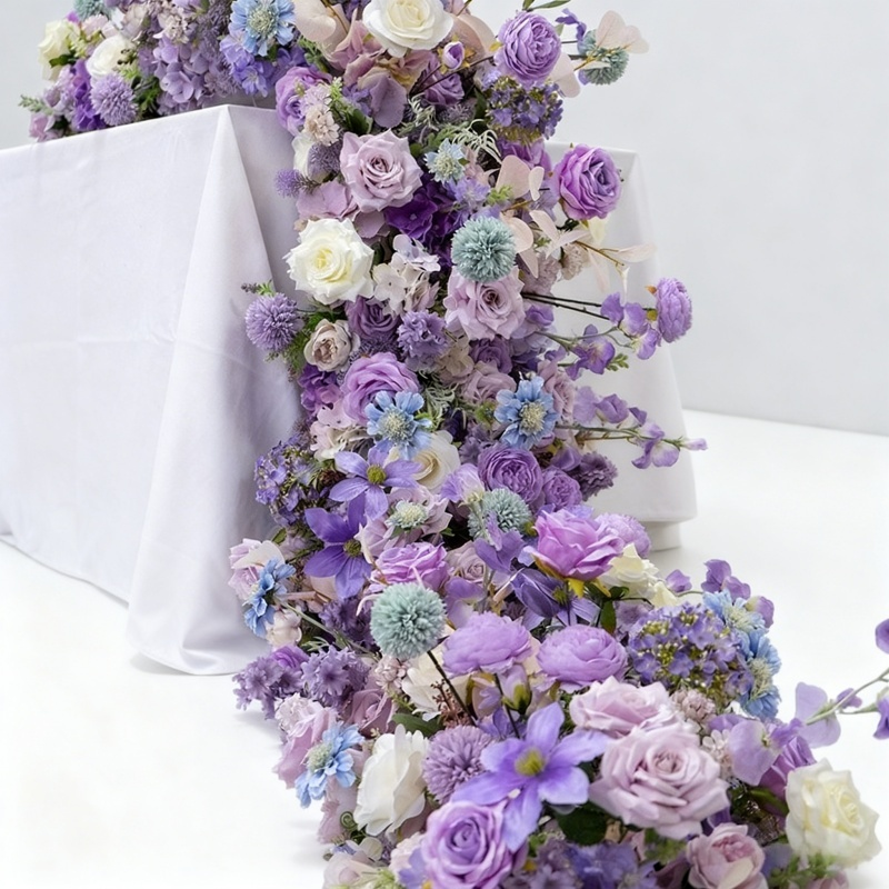 200cm Purple Wedding Centerpiece Arrangement Silk Flower Row Table Runner