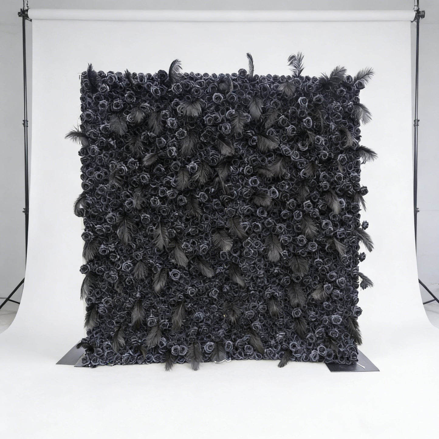Black Artificial Flower Wall Panel - Faux Floral Backdrop for Events & Home Decor