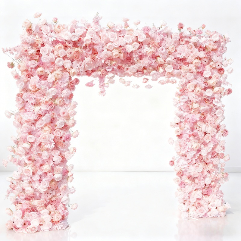 Pink Artificial Square Shaped Flower Arch for Wedding Elegant Party Floral Arrangement