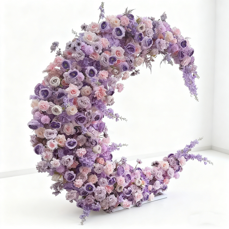2x2m Purple Moon Shaped Floral Arch for Wedding Events Decor