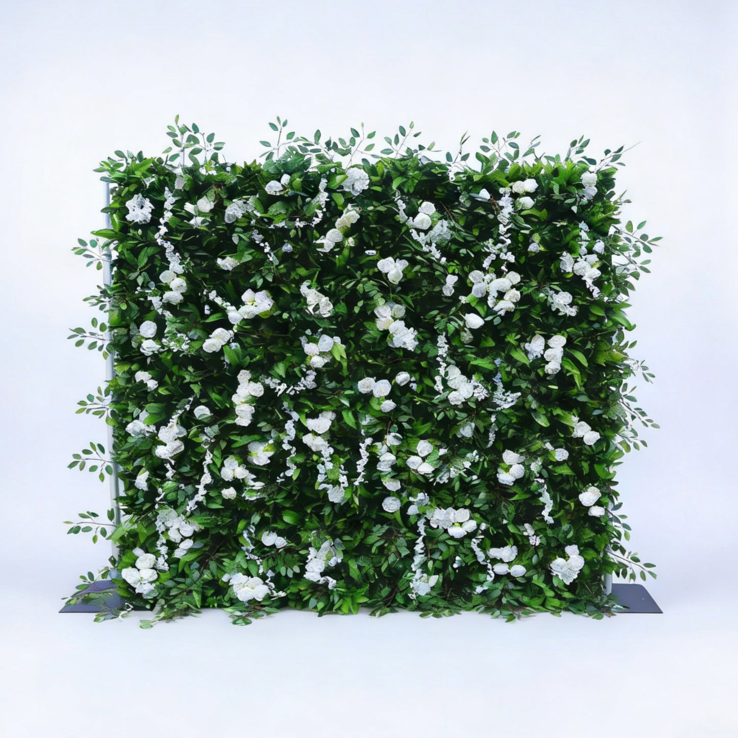 Nordic Style Artificial Green Wall with White Blossoms Commercial Decor Panel