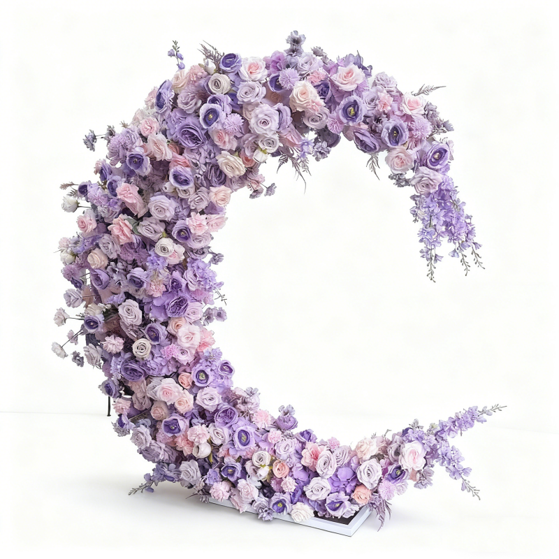2x2m Purple Moon Shaped Floral Arch for Wedding Events Decor