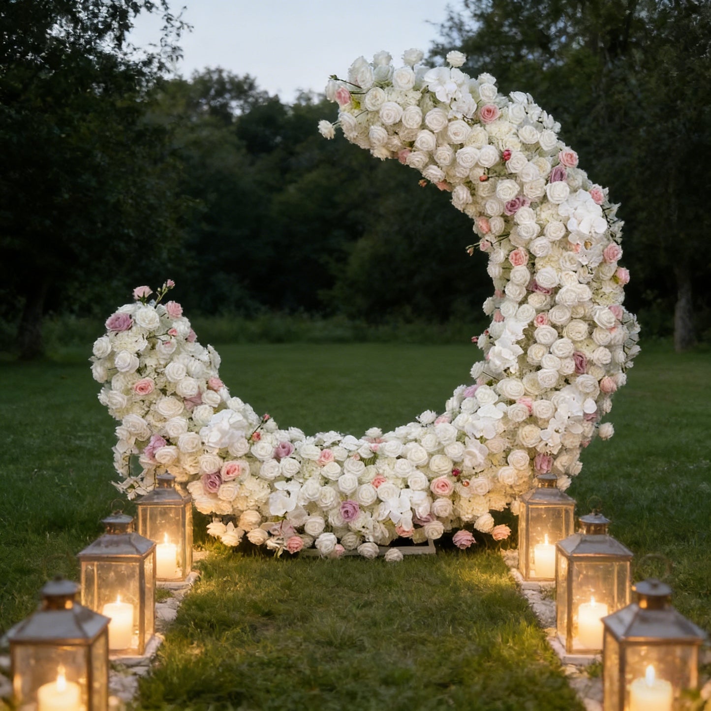 2m White & Pink Moon Shaped Flower Arch for Wedding Events Party