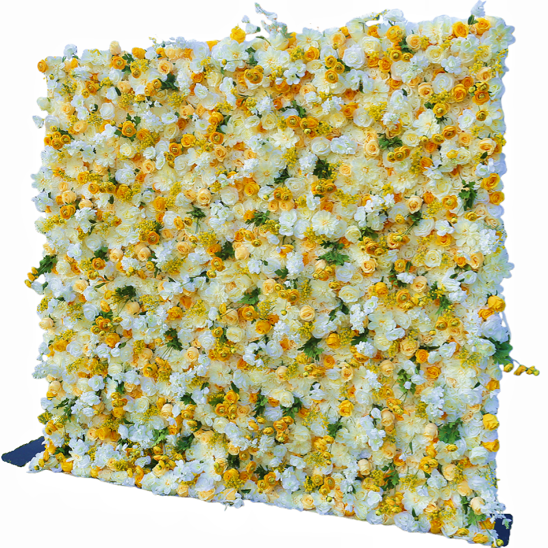 Yellow 3D 5D Realistic Faux Flower Wall for Wedding Decor