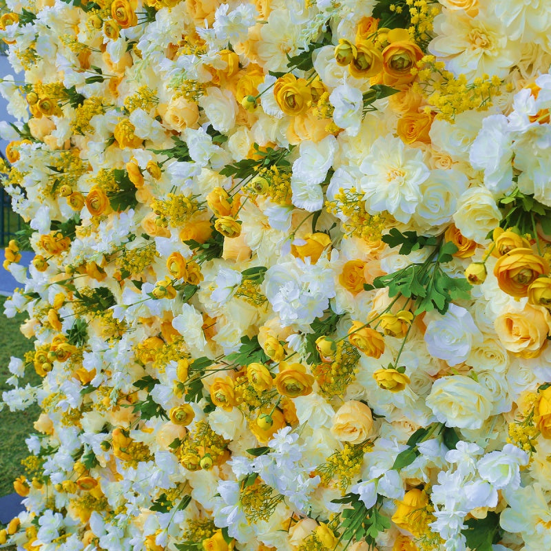 Yellow 3D 5D Realistic Faux Flower Wall for Wedding Decor