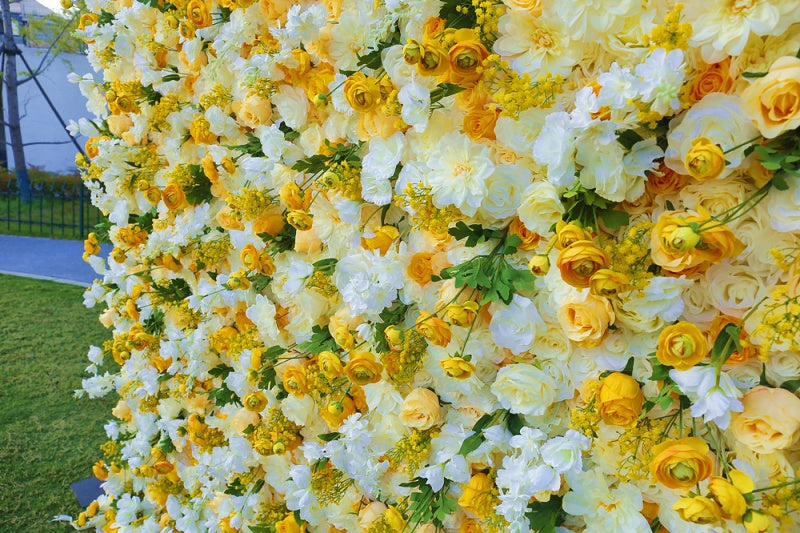 Yellow 3D 5D Realistic Faux Flower Wall for Wedding Decor