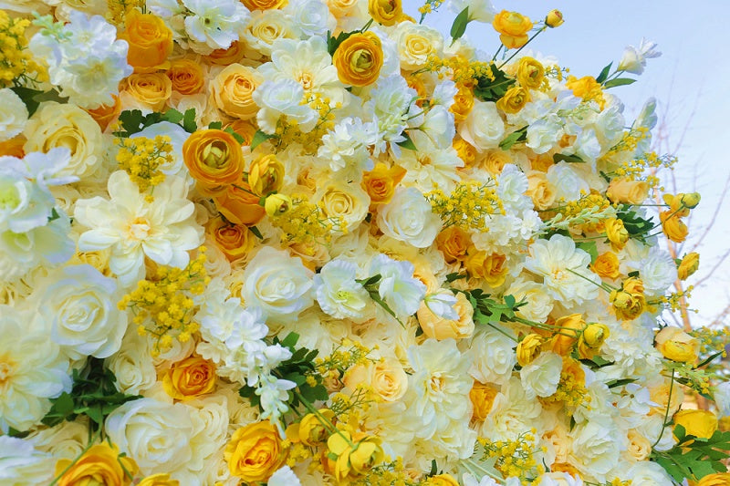 Yellow 3D 5D Realistic Faux Flower Wall for Wedding Decor