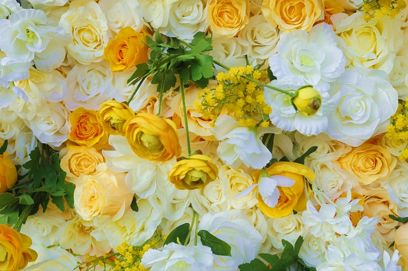 Yellow 3D 5D Realistic Faux Flower Wall for Wedding Decor