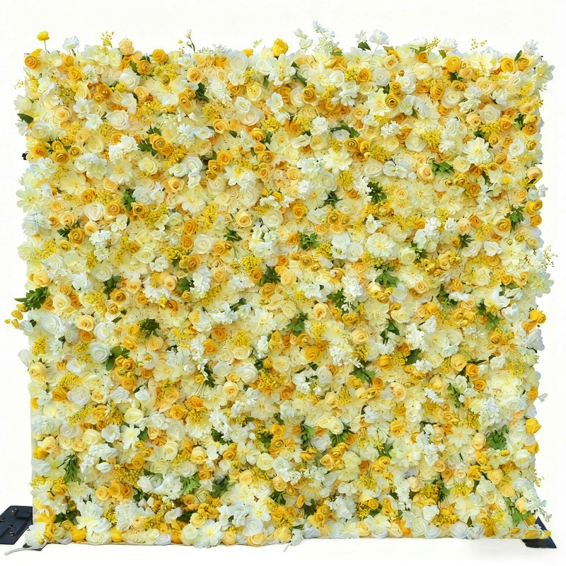 Yellow 3D 5D Realistic Faux Flower Wall for Wedding Decor