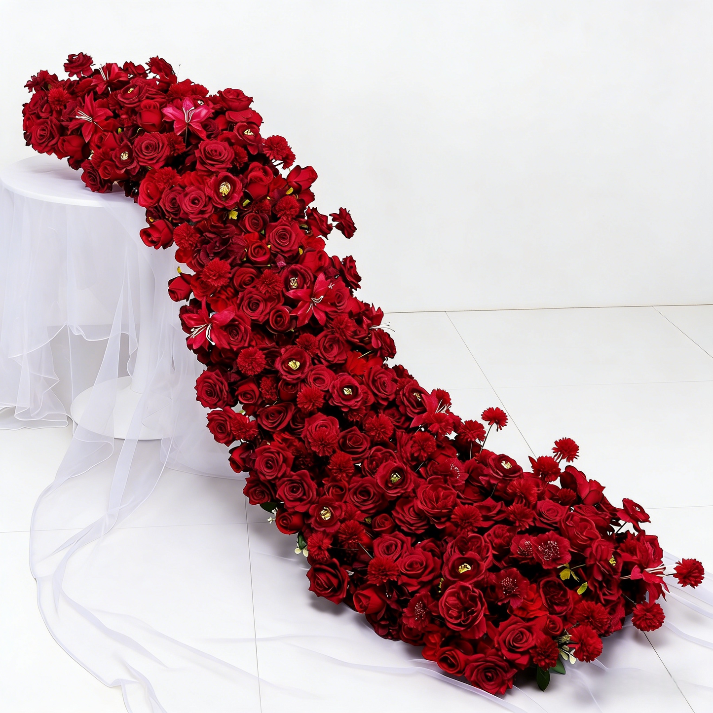 200cm Red Floral Wedding Decor Silk Rose Table Decoration Flower Runner