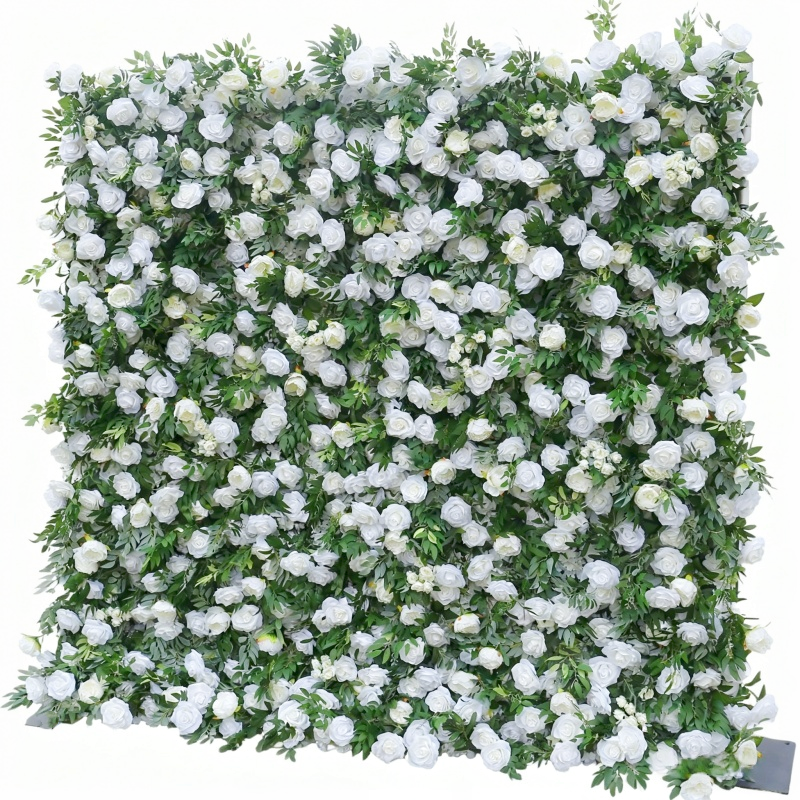 Artificial Greenery & White Rose Flower Wall Modular Panels for Event Decor