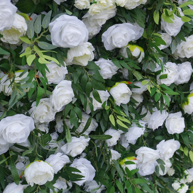 Artificial Greenery & White Rose Flower Wall Modular Panels for Event Decor