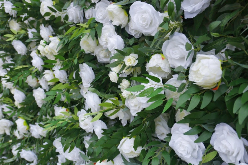 Artificial Greenery & White Rose Flower Wall Modular Panels for Event Decor