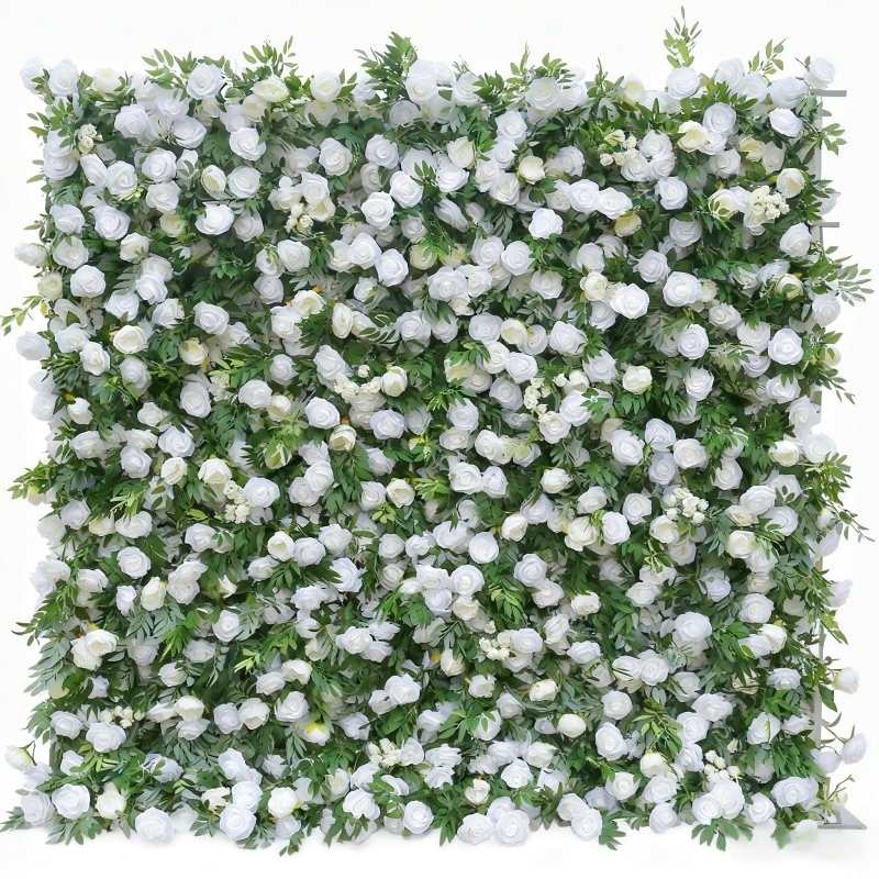 Artificial Greenery & White Rose Flower Wall Modular Panels for Event Decor